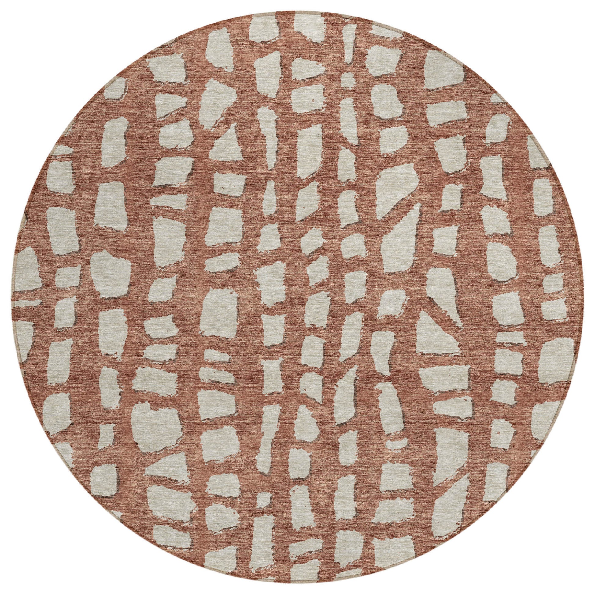 8' Orange And Ivory Round Abstract Washable Indoor Outdoor Area Rug-1
