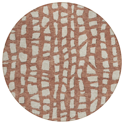 8' Orange And Ivory Round Abstract Washable Indoor Outdoor Area Rug-1