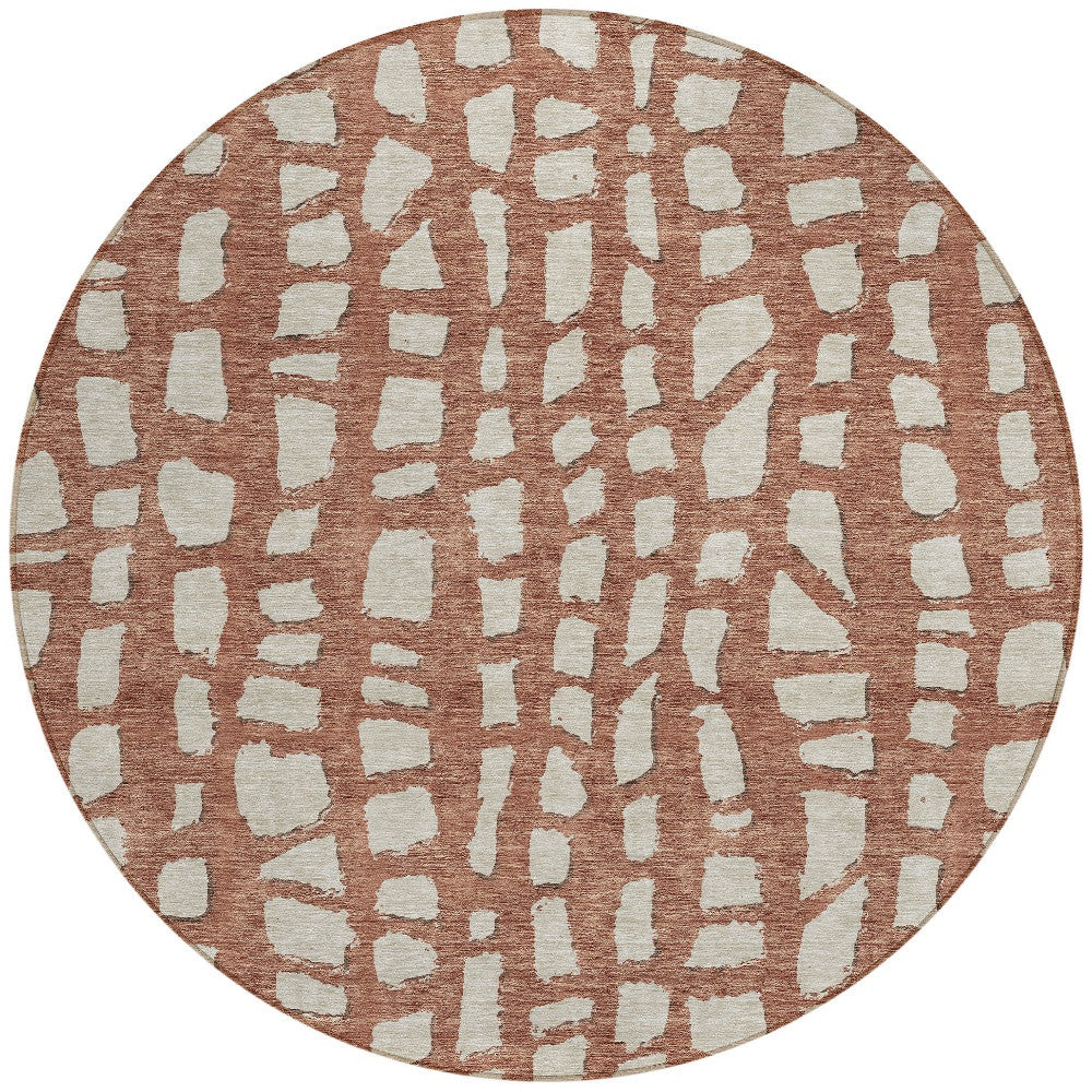 8' Orange And Ivory Round Abstract Washable Indoor Outdoor Area Rug-4