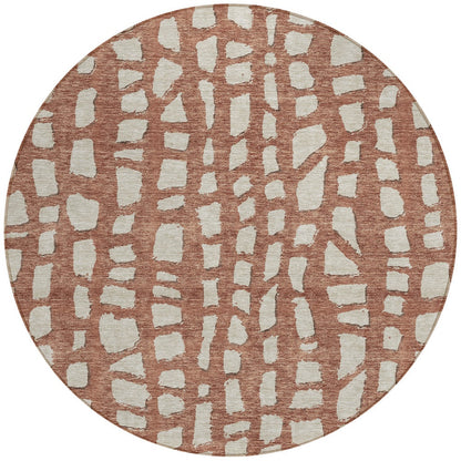 8' Orange And Ivory Round Abstract Washable Indoor Outdoor Area Rug-4