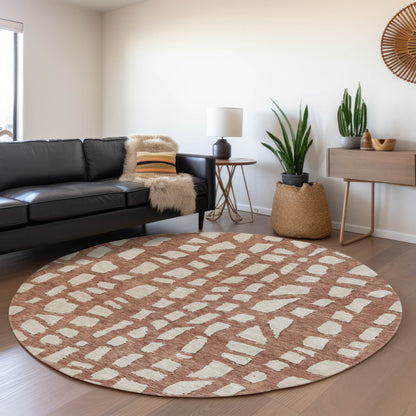 8' Orange And Ivory Round Abstract Washable Indoor Outdoor Area Rug-7