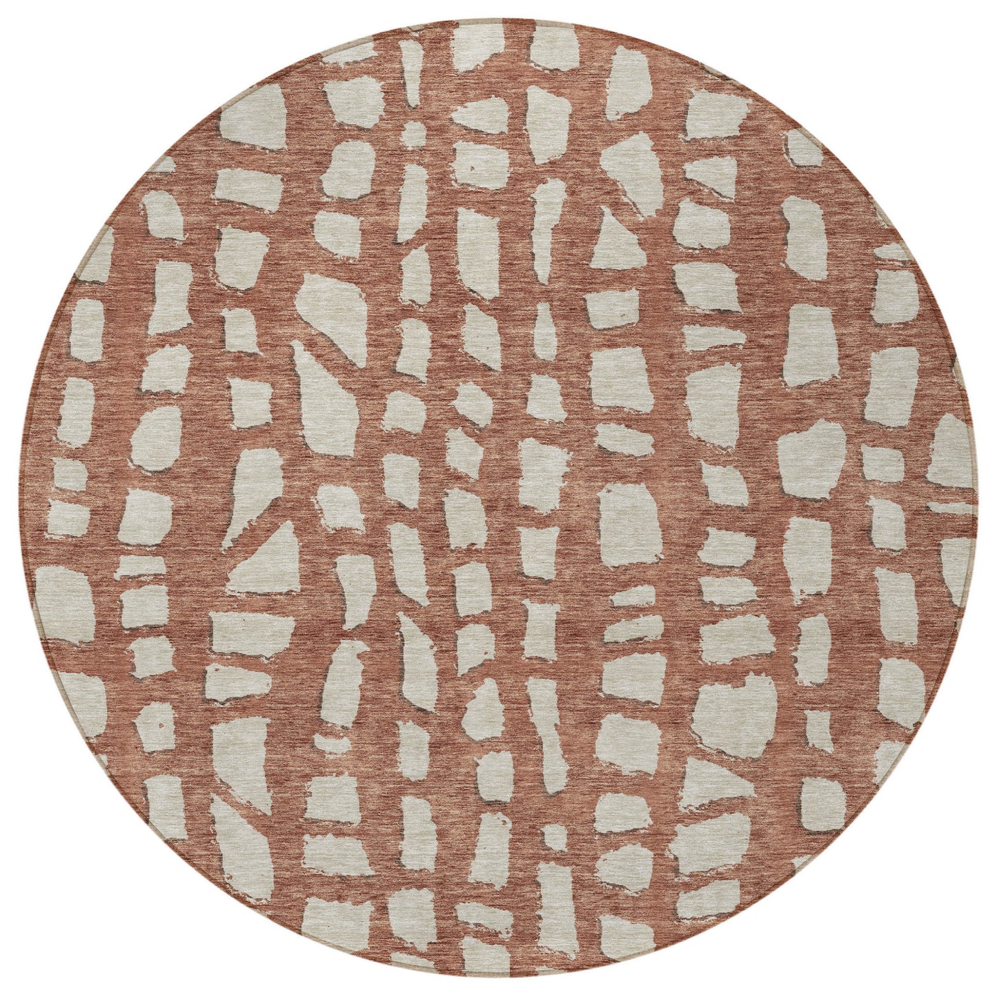 8' Orange And Ivory Round Abstract Washable Indoor Outdoor Area Rug-5