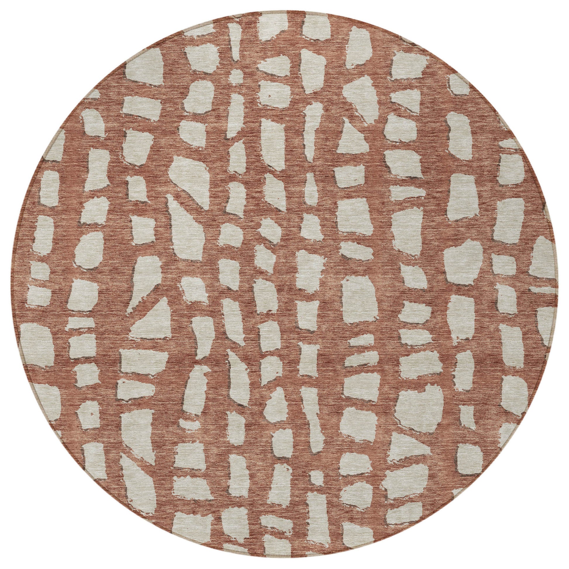 8' Orange And Ivory Round Abstract Washable Indoor Outdoor Area Rug-5