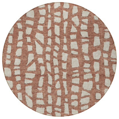 8' Orange And Ivory Round Abstract Washable Indoor Outdoor Area Rug-5