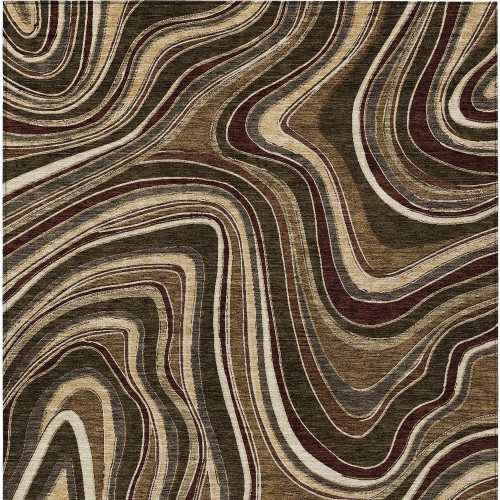 8' X 10' Brown And Ivory Abstract Washable Indoor Outdoor Area Rug-4