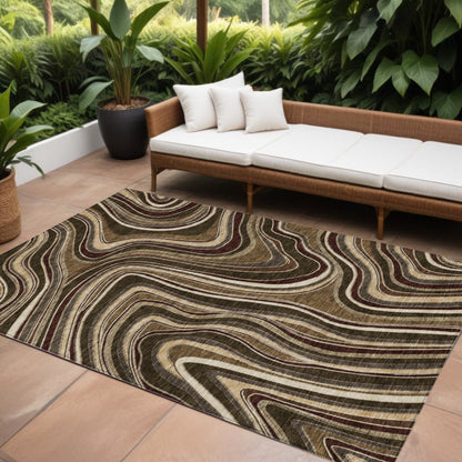 8' X 10' Brown And Ivory Abstract Washable Indoor Outdoor Area Rug-0