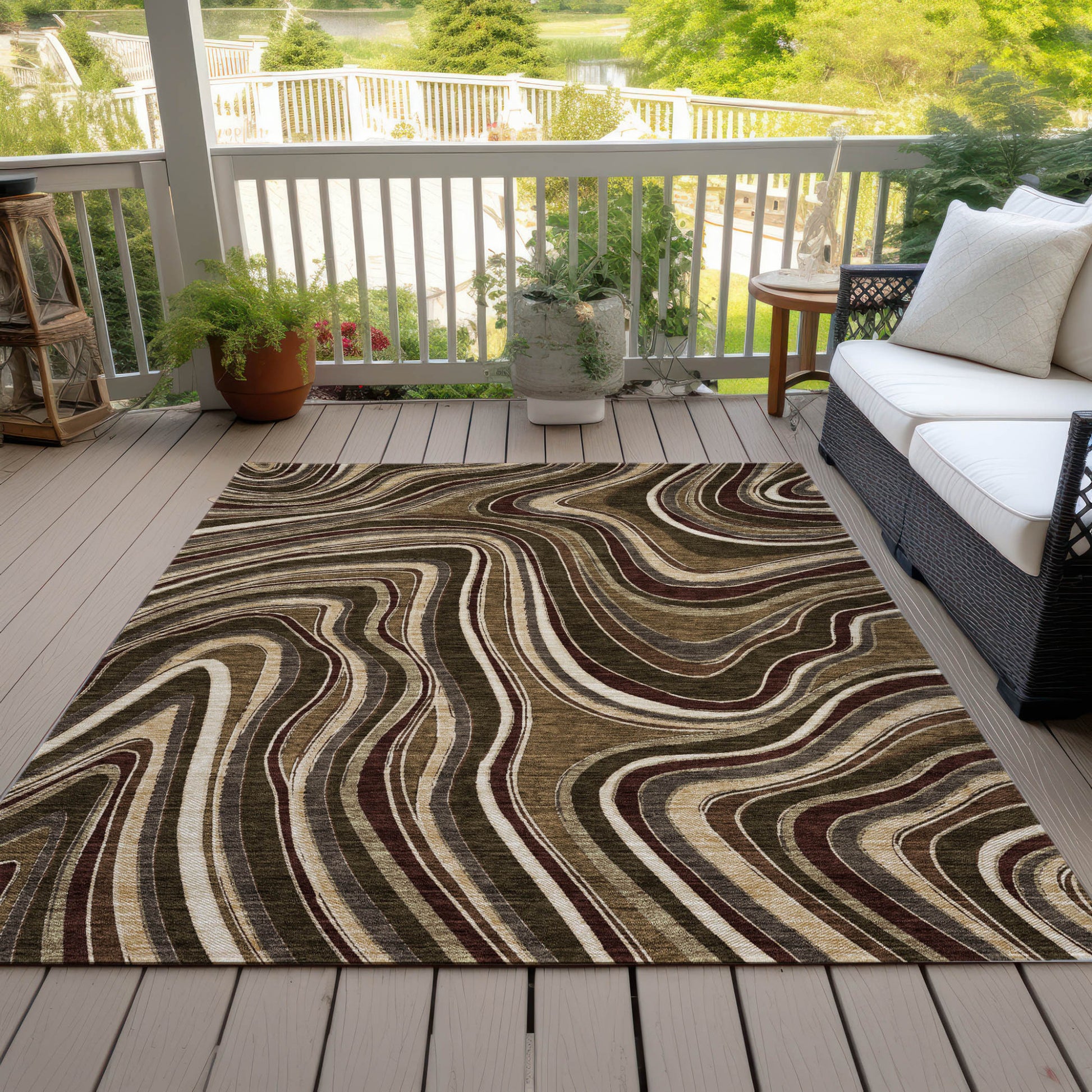 8' X 10' Brown And Ivory Abstract Washable Indoor Outdoor Area Rug-6