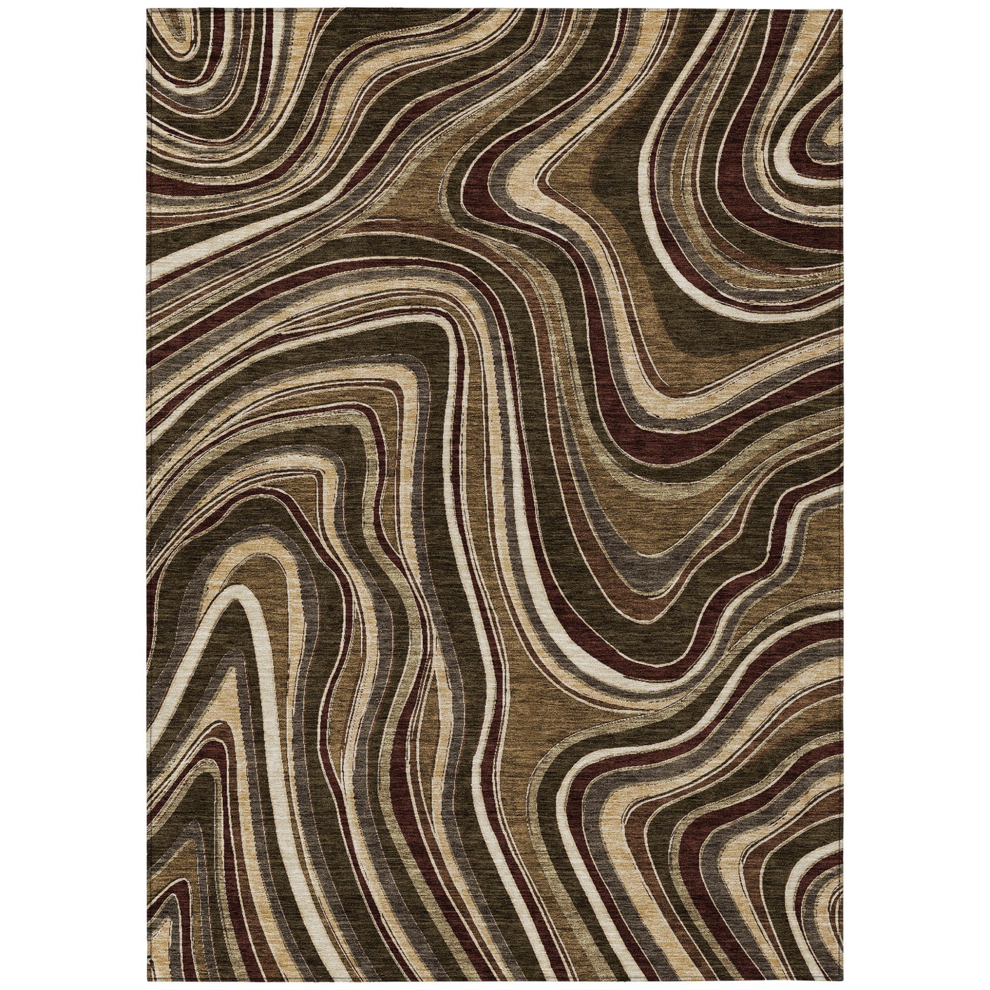8' X 10' Brown And Ivory Abstract Washable Indoor Outdoor Area Rug-1