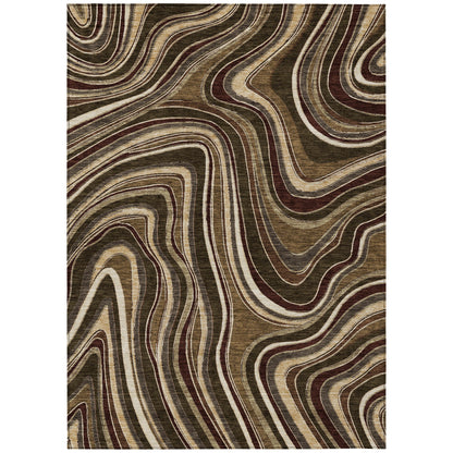 8' X 10' Brown And Ivory Abstract Washable Indoor Outdoor Area Rug-1