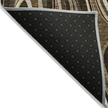 8' X 10' Brown And Ivory Abstract Washable Indoor Outdoor Area Rug-5