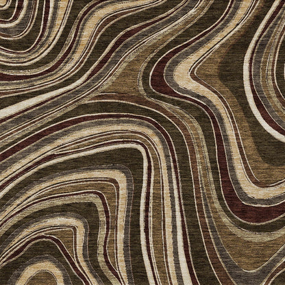 8' X 10' Brown And Ivory Abstract Washable Indoor Outdoor Area Rug-3