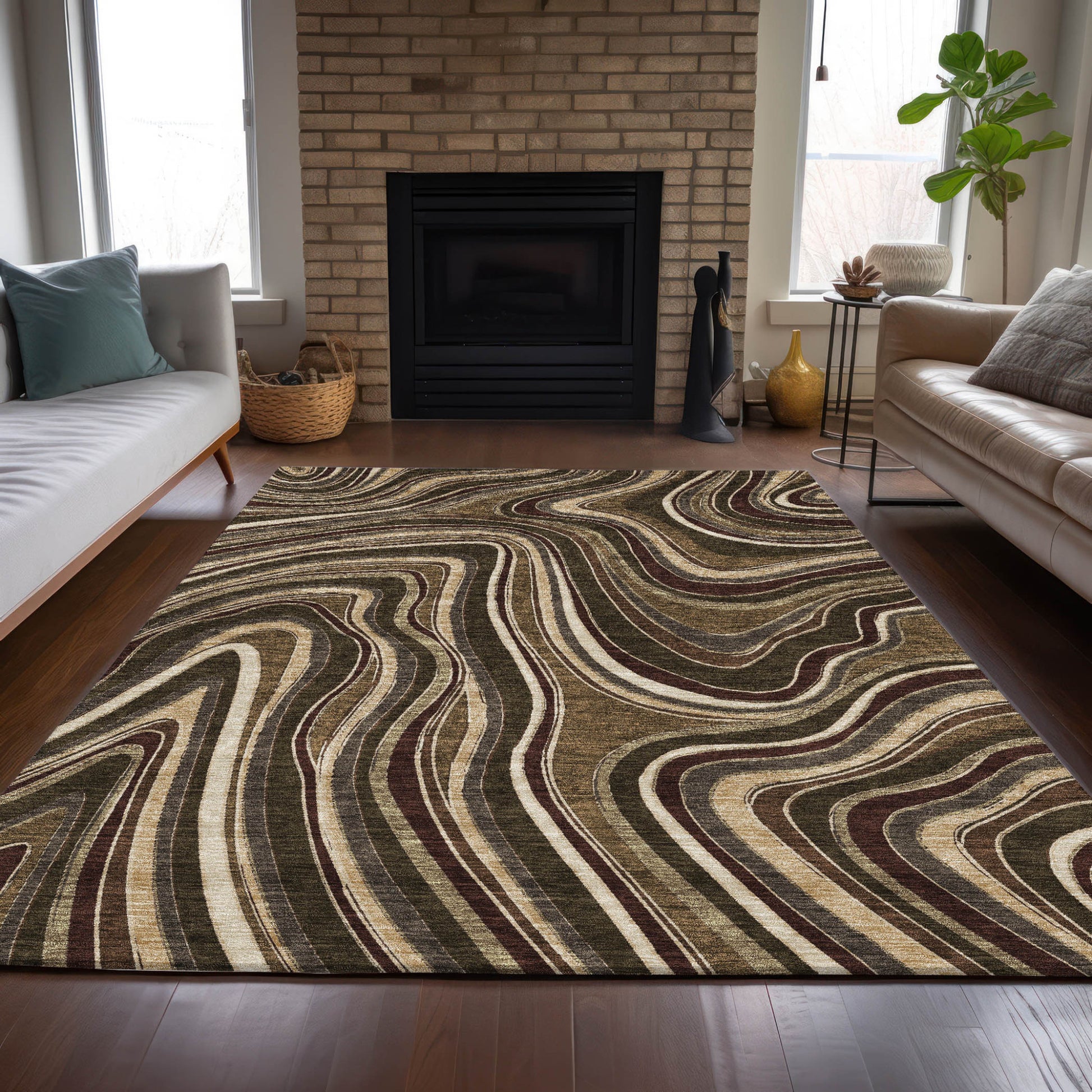 8' X 10' Brown And Ivory Abstract Washable Indoor Outdoor Area Rug-7
