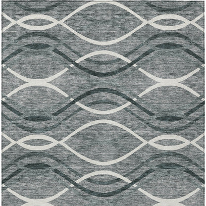 3' X 5' Gray Ivory And Charcoal Abstract Washable Indoor Outdoor Area Rug-5