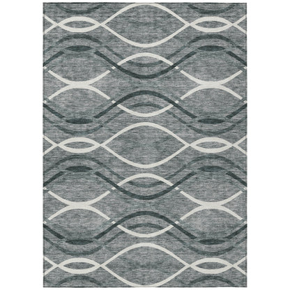 3' X 5' Gray Ivory And Charcoal Abstract Washable Indoor Outdoor Area Rug-1