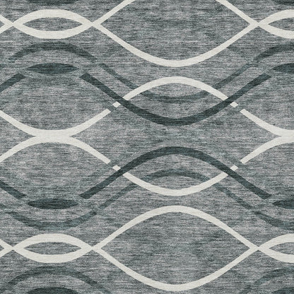 3' X 5' Gray Ivory And Charcoal Abstract Washable Indoor Outdoor Area Rug-4