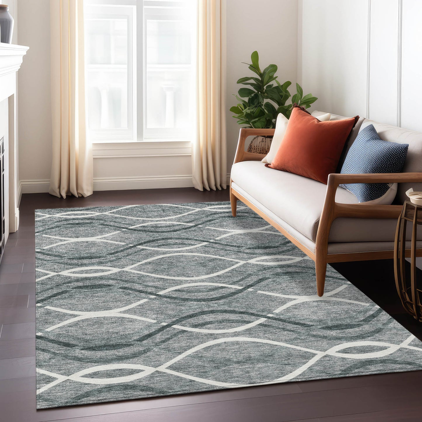 3' X 5' Gray Ivory And Charcoal Abstract Washable Indoor Outdoor Area Rug-8