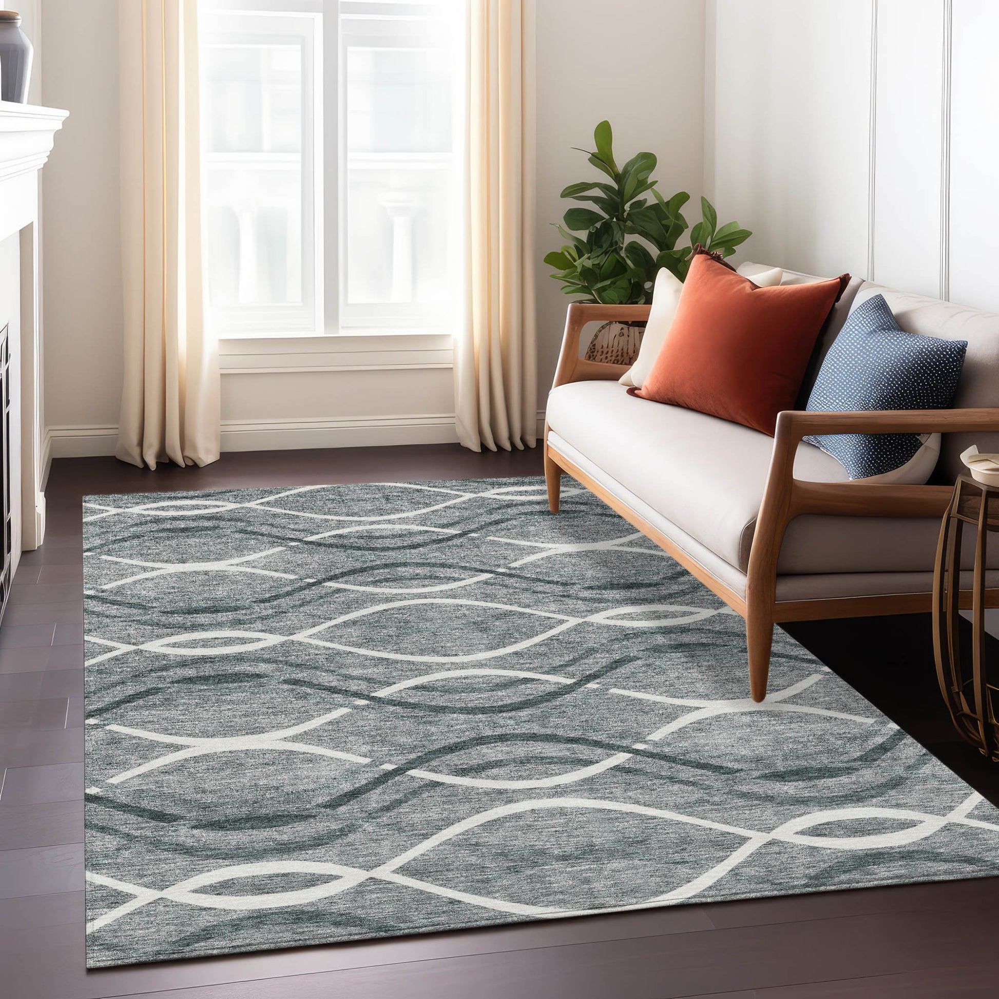 3' X 5' Gray Ivory And Charcoal Abstract Washable Indoor Outdoor Area Rug-8