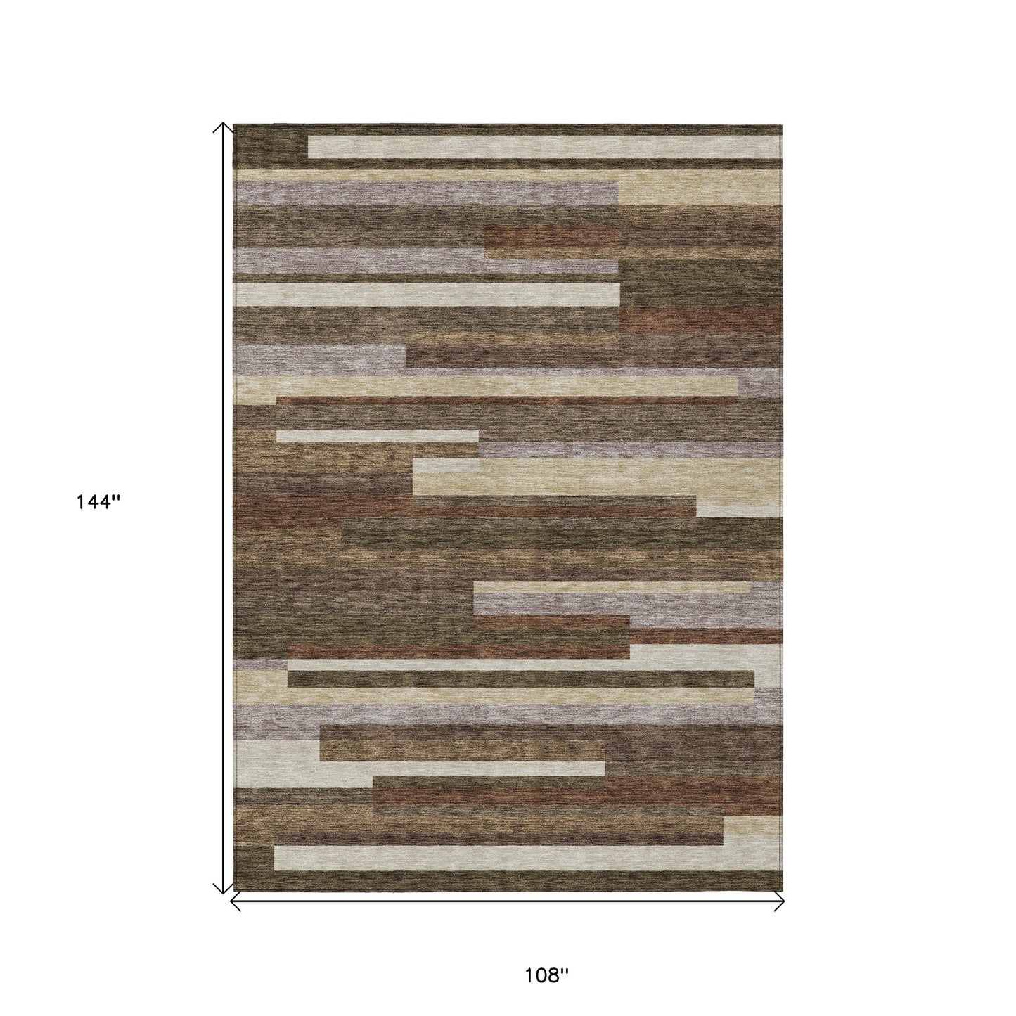 9' X 12' Brown Beige And Copper Striped Washable Indoor Outdoor Area Rug-2
