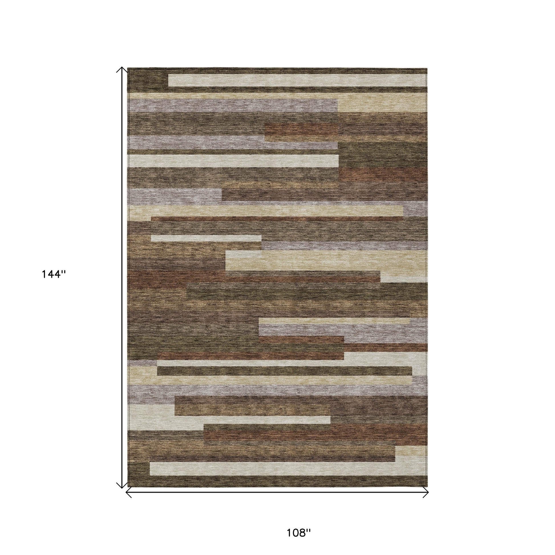 9' X 12' Brown Beige And Copper Striped Washable Indoor Outdoor Area Rug-2