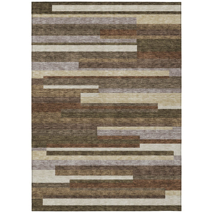 9' X 12' Brown Beige And Copper Striped Washable Indoor Outdoor Area Rug-1