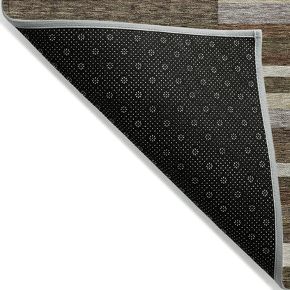 9' X 12' Brown Beige And Copper Striped Washable Indoor Outdoor Area Rug-4