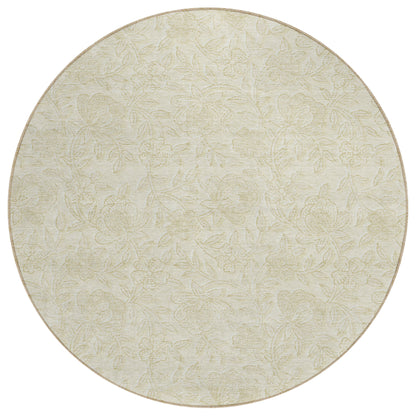 8' Ivory And Beige Round Floral Washable Indoor Outdoor Area Rug-1