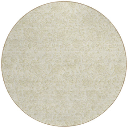 8' Ivory And Beige Round Floral Washable Indoor Outdoor Area Rug-4
