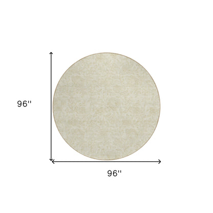 8' Ivory And Beige Round Floral Washable Indoor Outdoor Area Rug-2