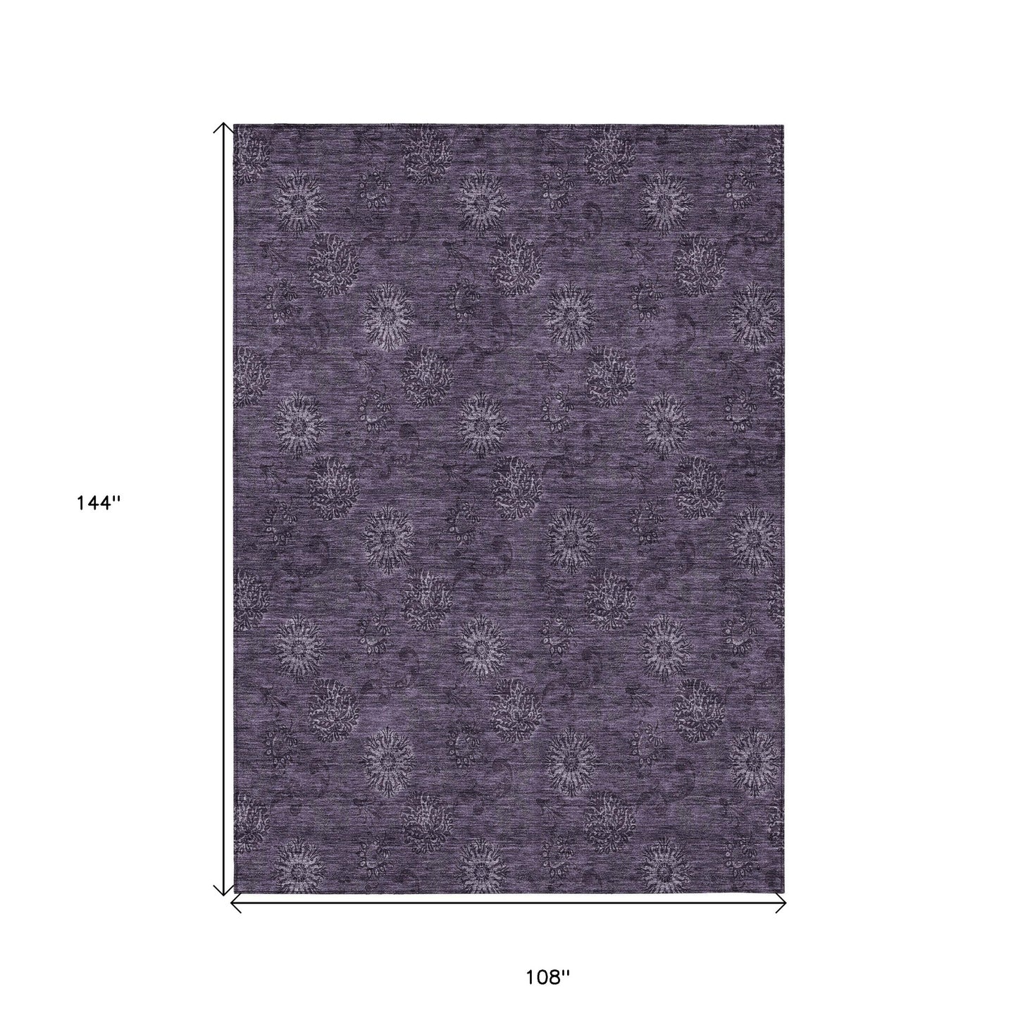9' X 12' Eggplant And Purple Floral Washable Indoor Outdoor Area Rug-2