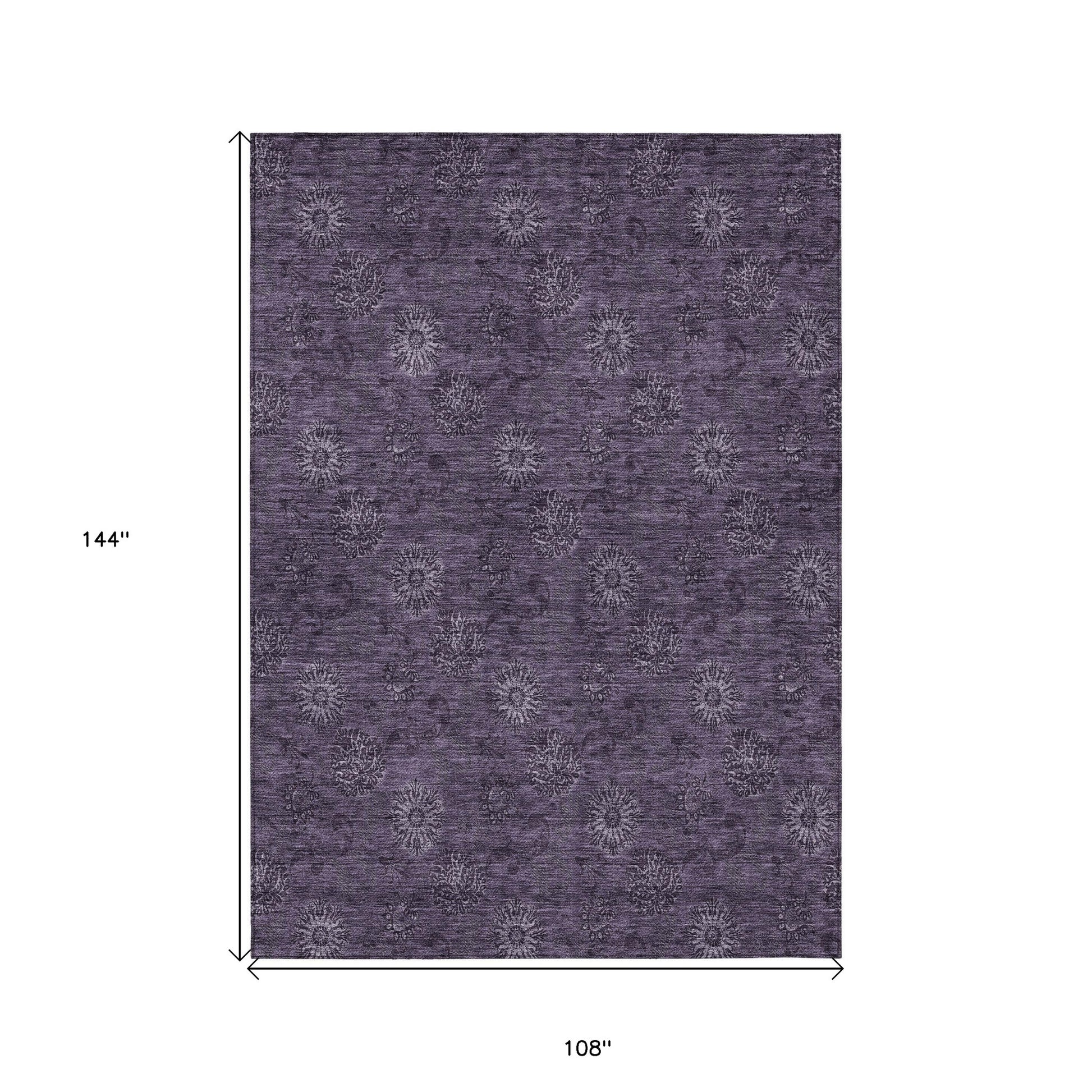 9' X 12' Eggplant And Purple Floral Washable Indoor Outdoor Area Rug-2