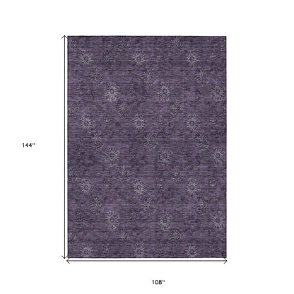 9' X 12' Eggplant And Purple Floral Washable Indoor Outdoor Area Rug-2