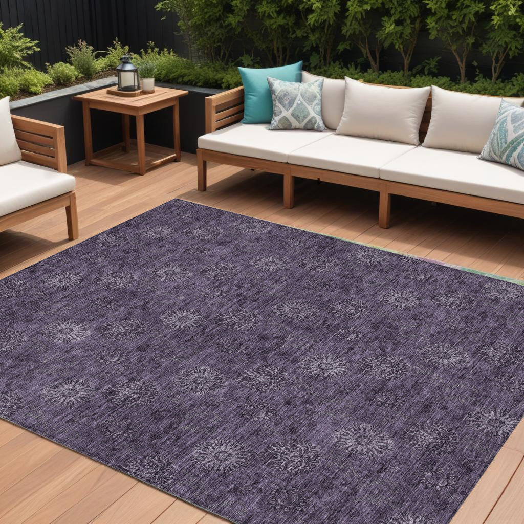 9' X 12' Eggplant And Purple Floral Washable Indoor Outdoor Area Rug-0