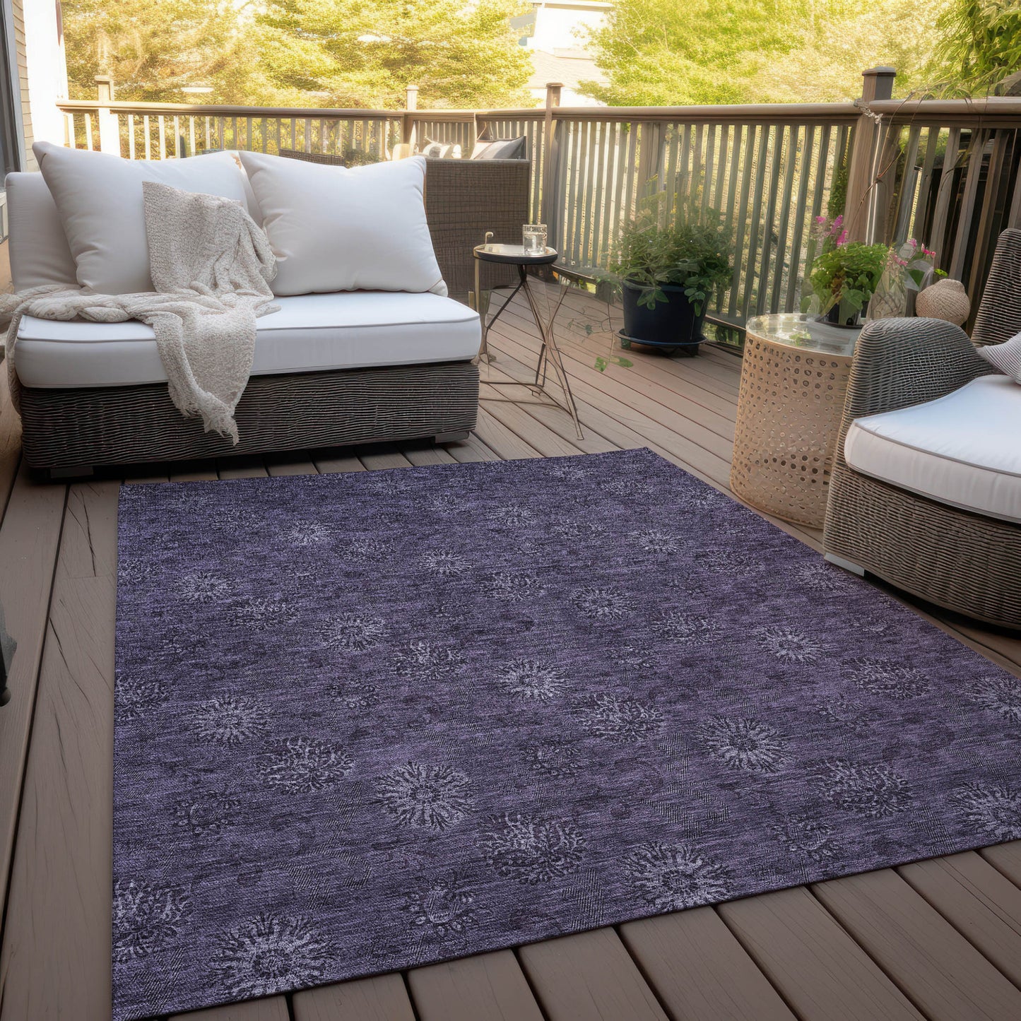 9' X 12' Eggplant And Purple Floral Washable Indoor Outdoor Area Rug-7