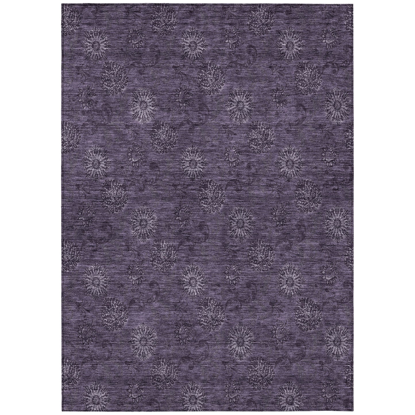 9' X 12' Eggplant And Purple Floral Washable Indoor Outdoor Area Rug-1