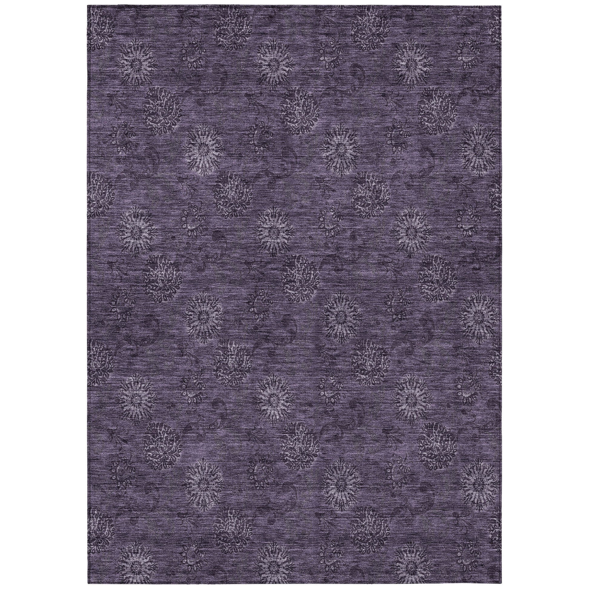 9' X 12' Eggplant And Purple Floral Washable Indoor Outdoor Area Rug-1
