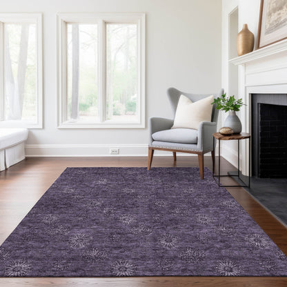 9' X 12' Eggplant And Purple Floral Washable Indoor Outdoor Area Rug-8