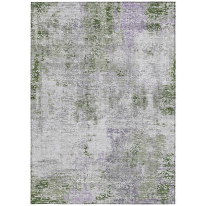 3' X 5' Olive Green And Gray Abstract Washable Indoor Outdoor Area Rug-6