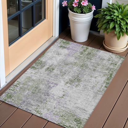 3' X 5' Olive Green And Gray Abstract Washable Indoor Outdoor Area Rug-0