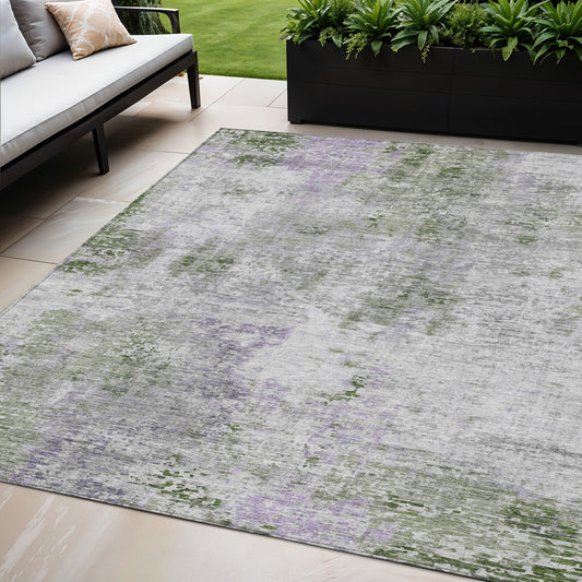 5' X 8' Olive Green And Gray Abstract Washable Indoor Outdoor Area Rug-0