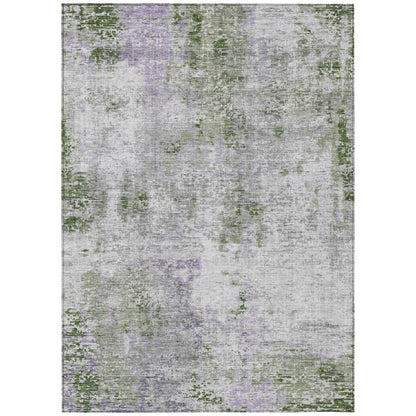 5' X 8' Olive Green And Gray Abstract Washable Indoor Outdoor Area Rug-1