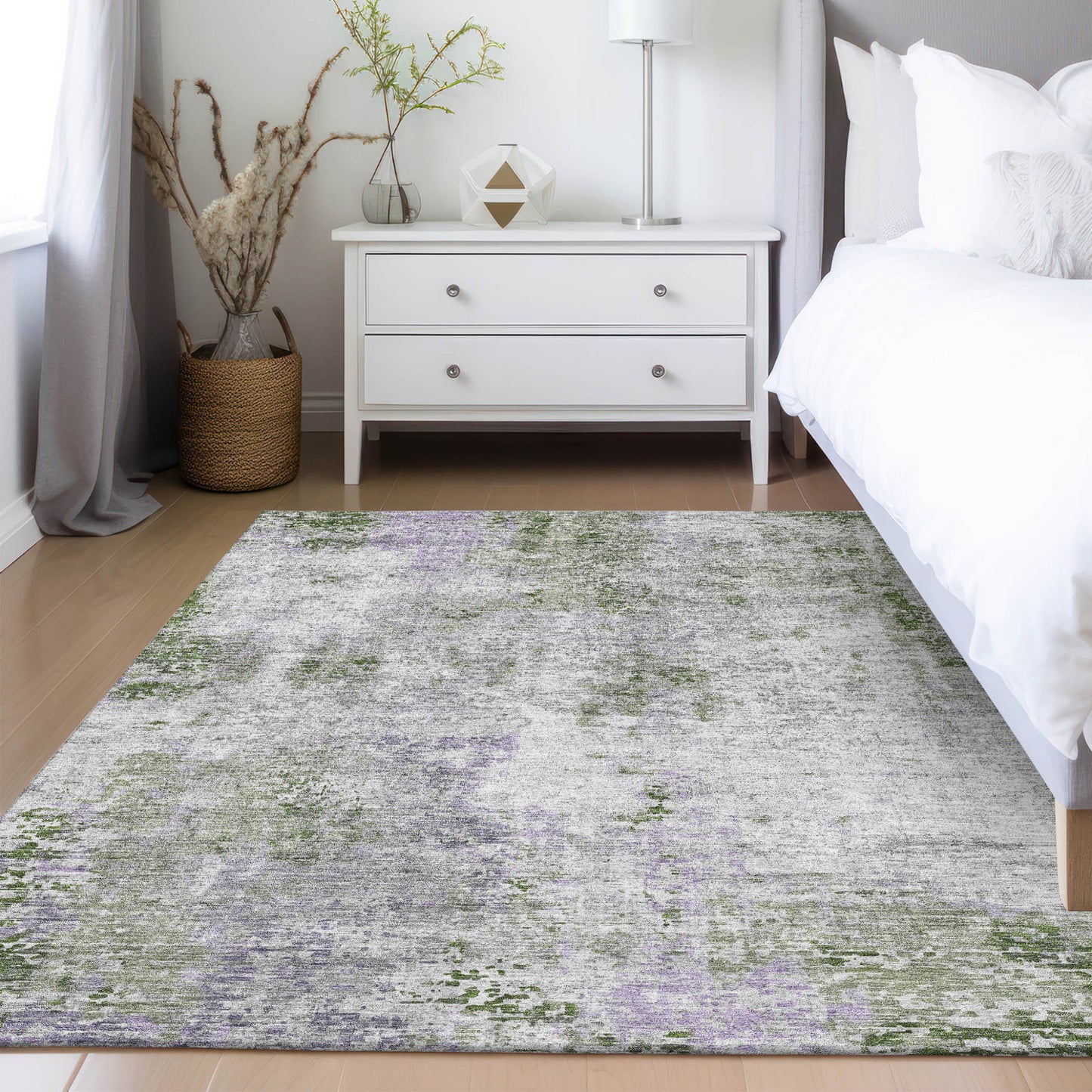 5' X 8' Olive Green And Gray Abstract Washable Indoor Outdoor Area Rug-8