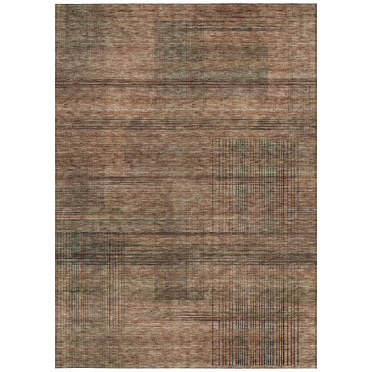 9' X 12' Orange Copper And Brown Striped Washable Indoor Outdoor Area Rug-6