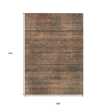 9' X 12' Orange Copper And Brown Striped Washable Indoor Outdoor Area Rug-2