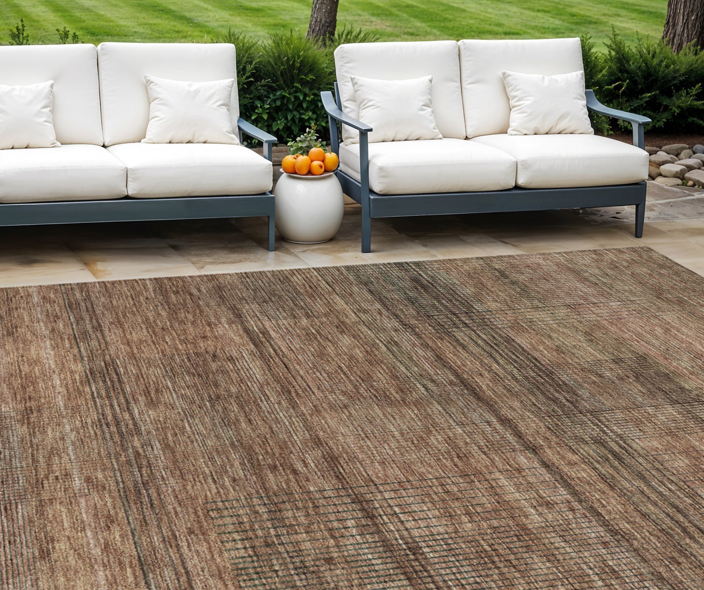 9' X 12' Orange Copper And Brown Striped Washable Indoor Outdoor Area Rug-0
