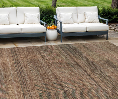 9' X 12' Orange Copper And Brown Striped Washable Indoor Outdoor Area Rug-0