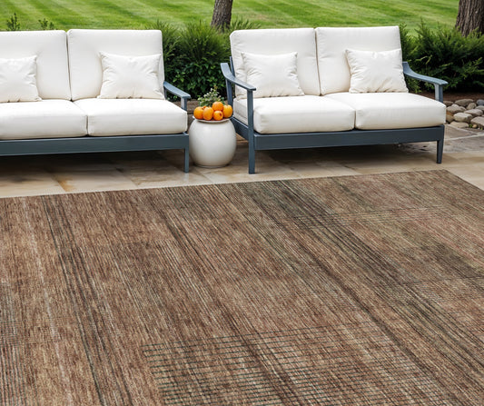 9' X 12' Orange Copper And Brown Striped Washable Indoor Outdoor Area Rug-0