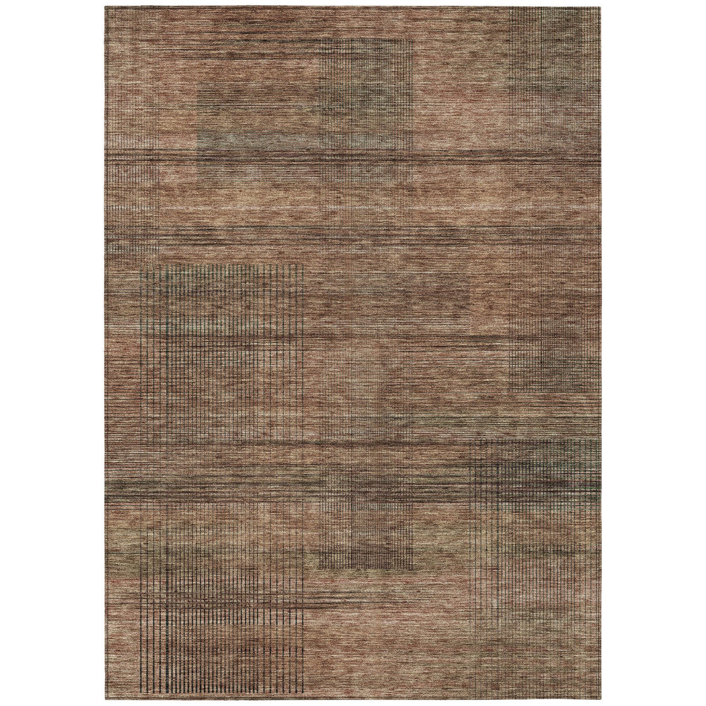 9' X 12' Orange Copper And Brown Striped Washable Indoor Outdoor Area Rug-1