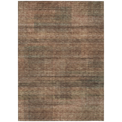 9' X 12' Orange Copper And Brown Striped Washable Indoor Outdoor Area Rug-1