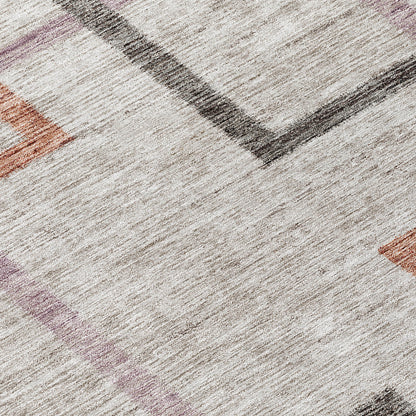 8' Taupe Charcoal And Copper Round Geometric Washable Indoor Outdoor Area Rug-7