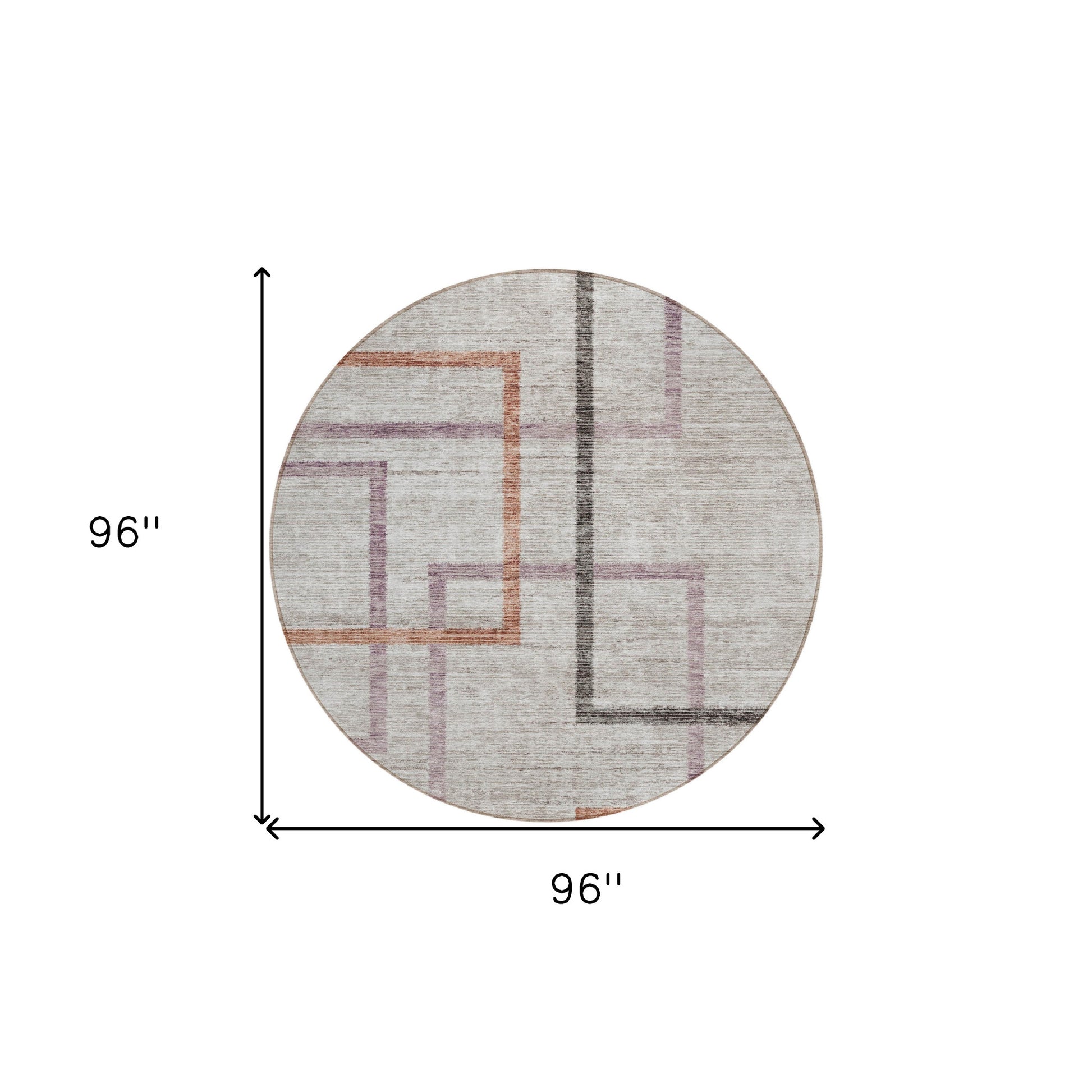 8' Taupe Charcoal And Copper Round Geometric Washable Indoor Outdoor Area Rug-2